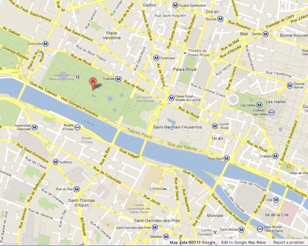 location Jardin des Tuileries on Paris Map