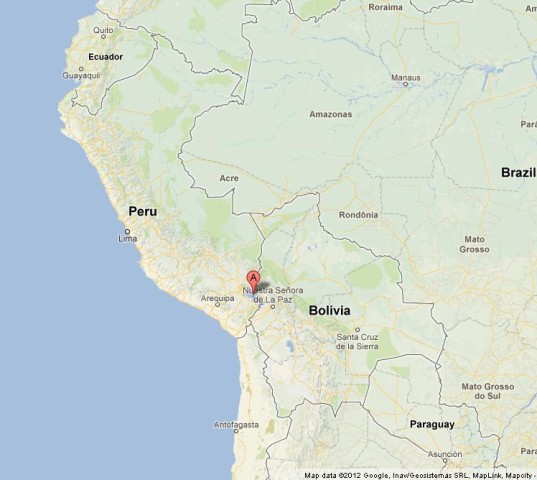 location Lake Titicaca on Map of Bolivia and Peru