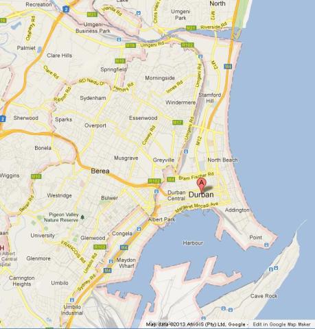 Map of Durban South Africa