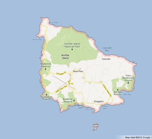 Map of Norfolk Island Australia