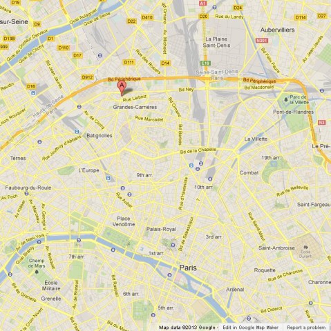 location Montmartre on Map of Paris