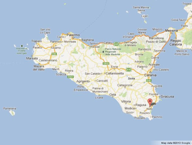 location Noto in Map of Sicily