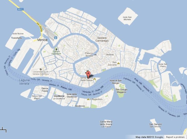 location Palazzo Ca Dario on Map of Venice