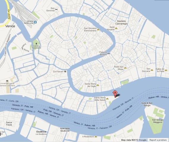 location Palazzo Ca Rezzonico on Venice Map