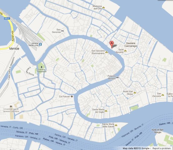 location Palazzo Ca d'Oro on Venice Map