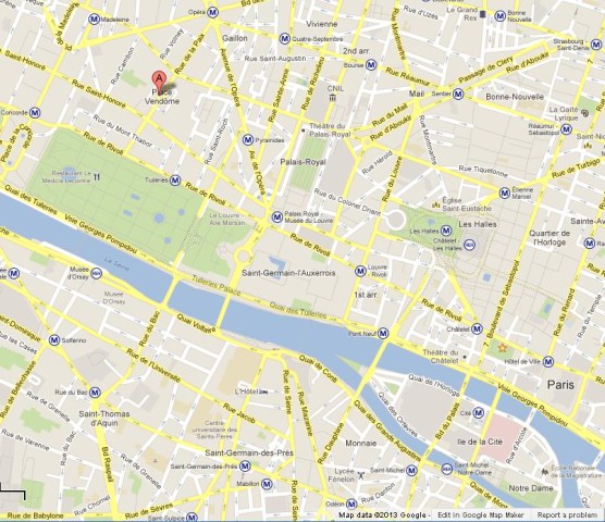 where is Place Vendome on Map of Paris