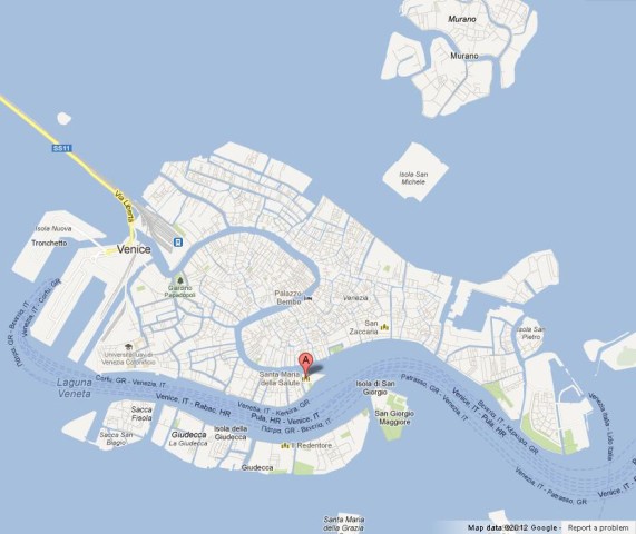 location Santa Maria della Salute on Map of Venice