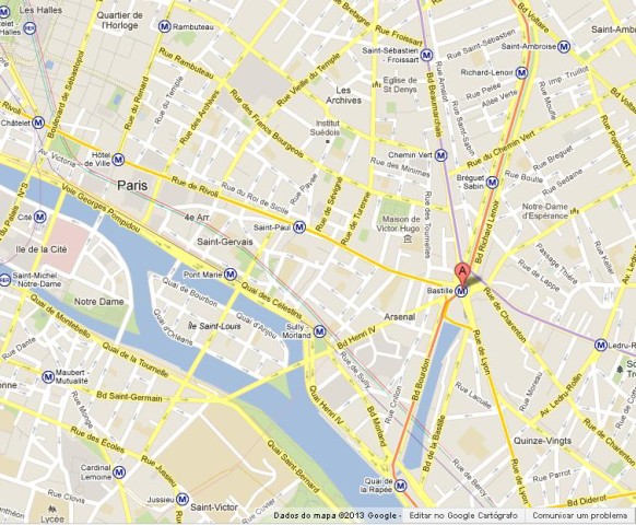 location Bastille on Map of Paris