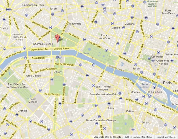 location Grand Palais on Paris Map