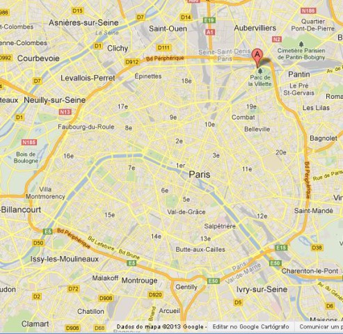location Parc de la Villette on Map of Paris