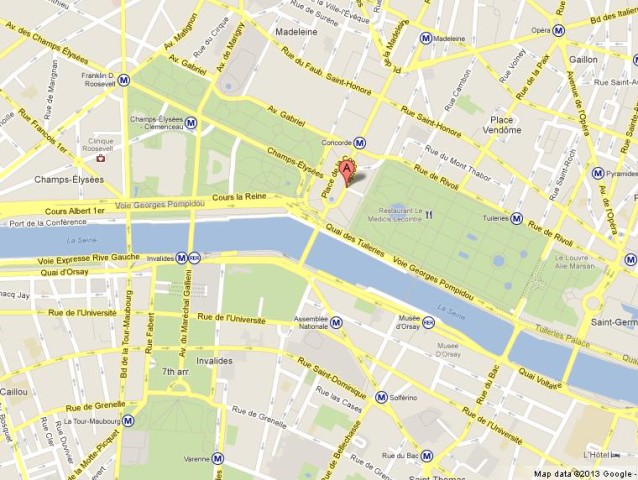 location Place de la Concorde on Map of Paris