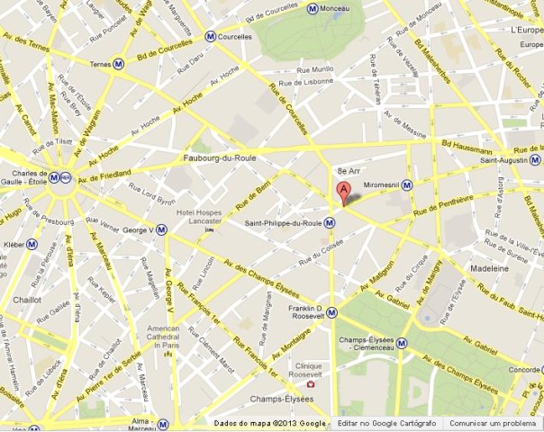 location Rue Faubourg St Honoré on Paris Map