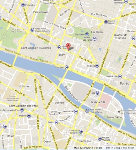 location Rue de Rivoli on Map of Paris