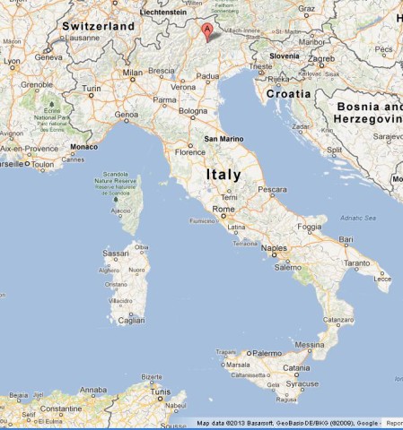 location Dolomites on Map of Italy