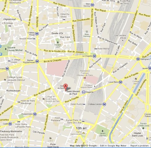 location Gare du Nord on Map of Paris