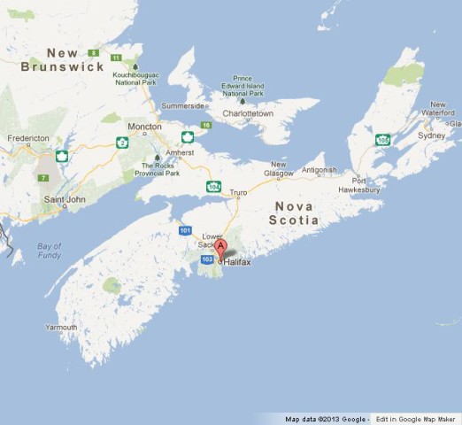location Halifax on Map of Nova Scotia