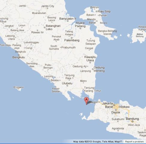 Where is Krakatoa on Map of Java and Sumatra