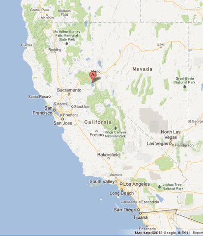 location Lake Tahoe on Map of California