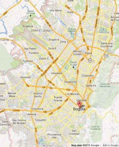 Map of Bogota Colombia