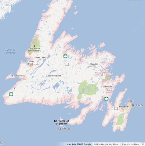 Map of Newfoundland Canada