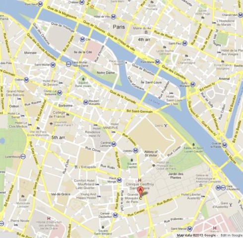 location Mosquée on Map of Paris