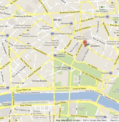 location Palais de l'Elysée on Map of Paris