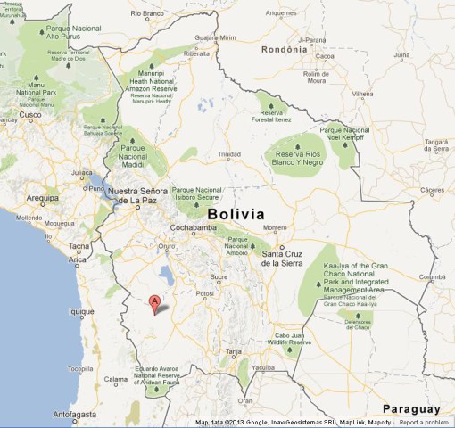 location Salar de Uyuni on Map of Bolivia