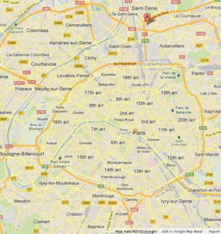 location Stade de France on Map of Paris