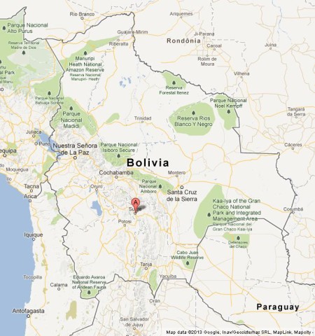 location Sucre on Map of Bolivia