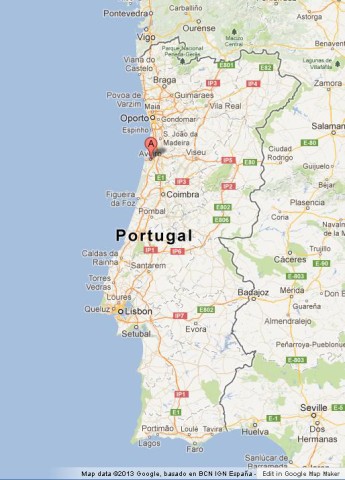 location Aveiro on Map of Portugal