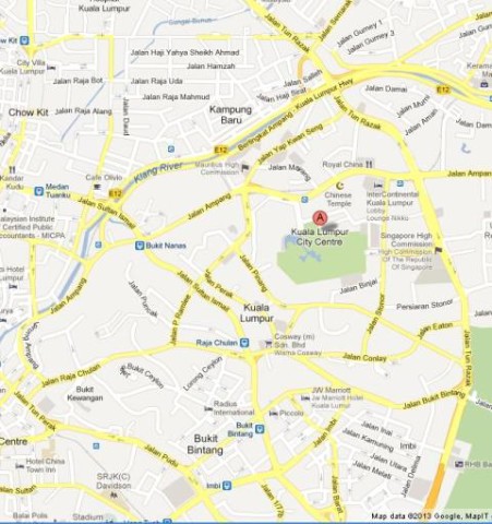 location Petronas Twin Towers on Map of Kuala Lumpur