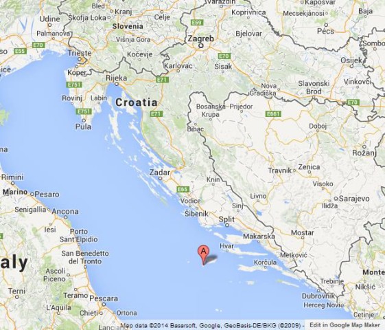 Where is Blue Cave on Map of Croatia