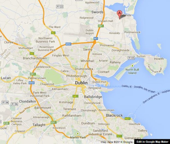 location Malahide Castle on Map of Dublin