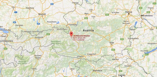 Location Liechtenstein Gorge on map Austria