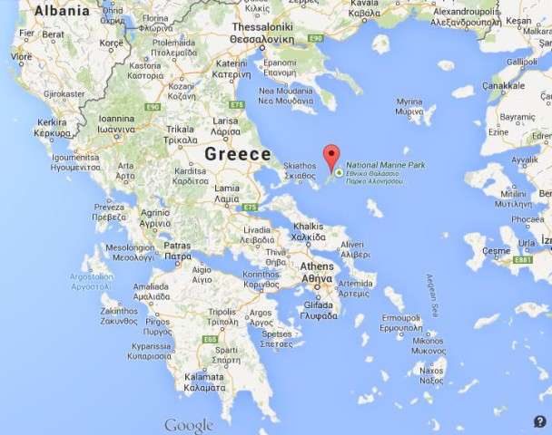 location Alonnisos on map of Greece