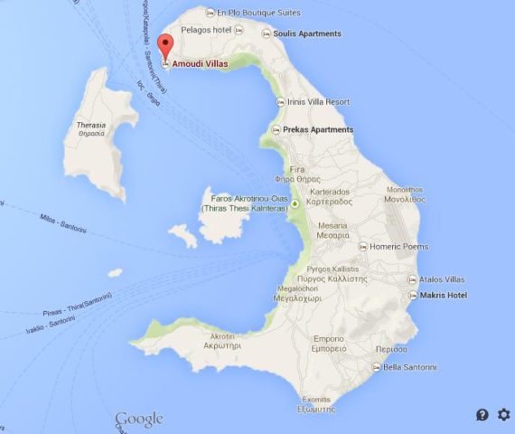Where is Amoudi Bay on Map of Santorini