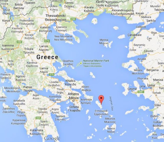 location Andros on map of Greece