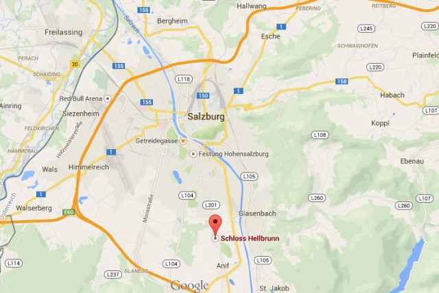 location Hellbrunn Castle on map of Salzburg