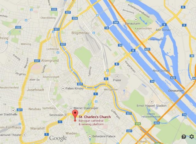 location Karlskirche on map of Vienna