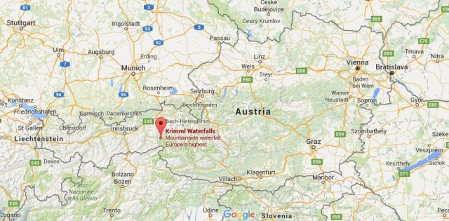 location Krimml Waterfalls on map Austria