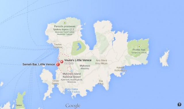 location Little Venice on map of Mykonos