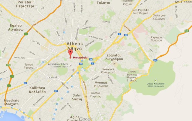 location Monastiraki on map of Athens