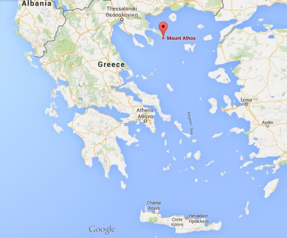 location Mount Athos on map Greece