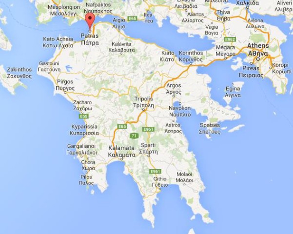 location Patras on map of Peloponnese