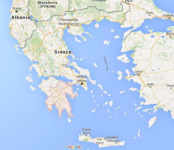 location Peloponnese on map Greece