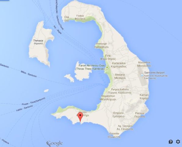 Location Red Beach on Map of Santorini