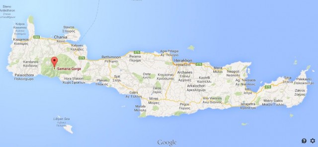 location Samaria Gorge on map of Crete