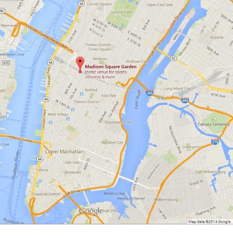 location Madison Square Garden on Map of Manhattan