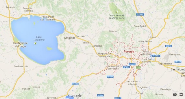 Perugia map with Lake Trasimeno