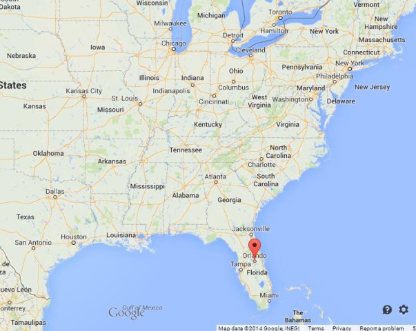 location Orlando on US East Coast Map